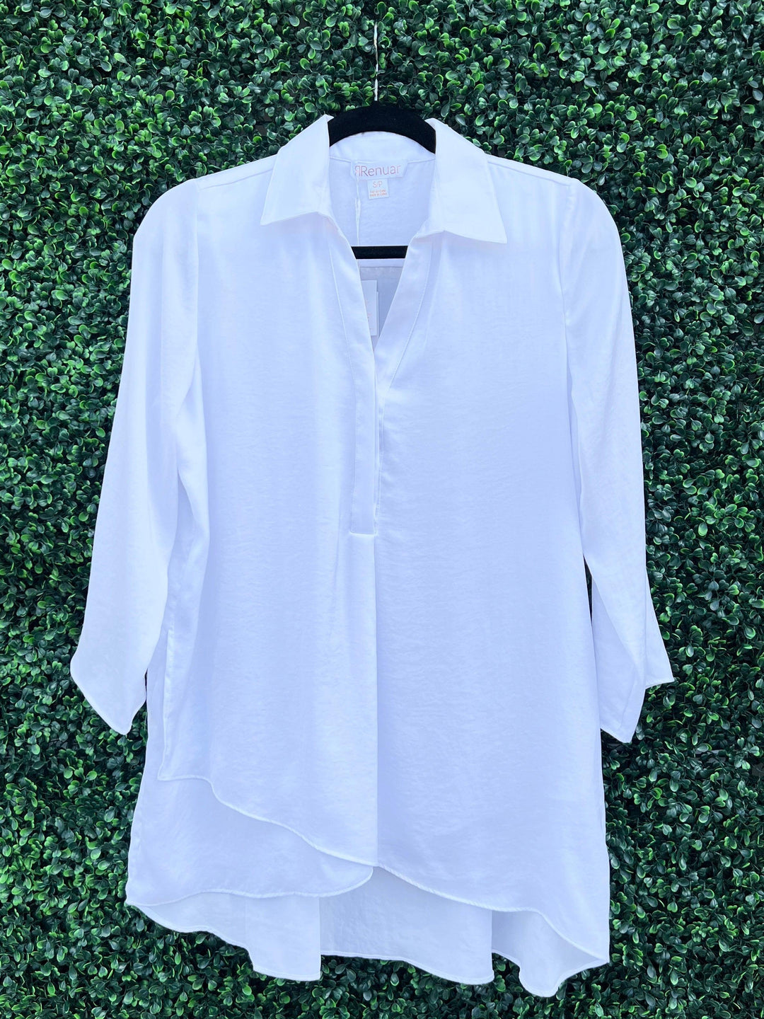 roll sleeve silky white blouse houston