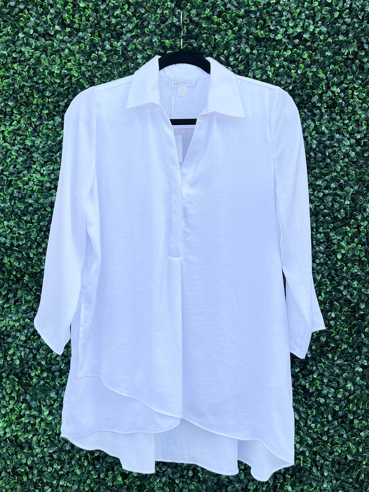 roll sleeve silky white blouse houston
