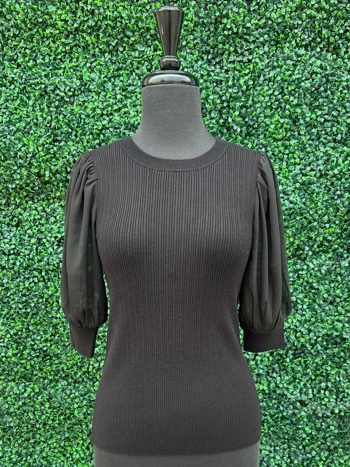 Sheer Short Sleeves Sweater top black online women&