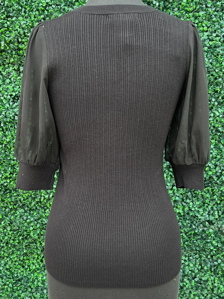 Sheer Short Sleeves Sweater top black online women&