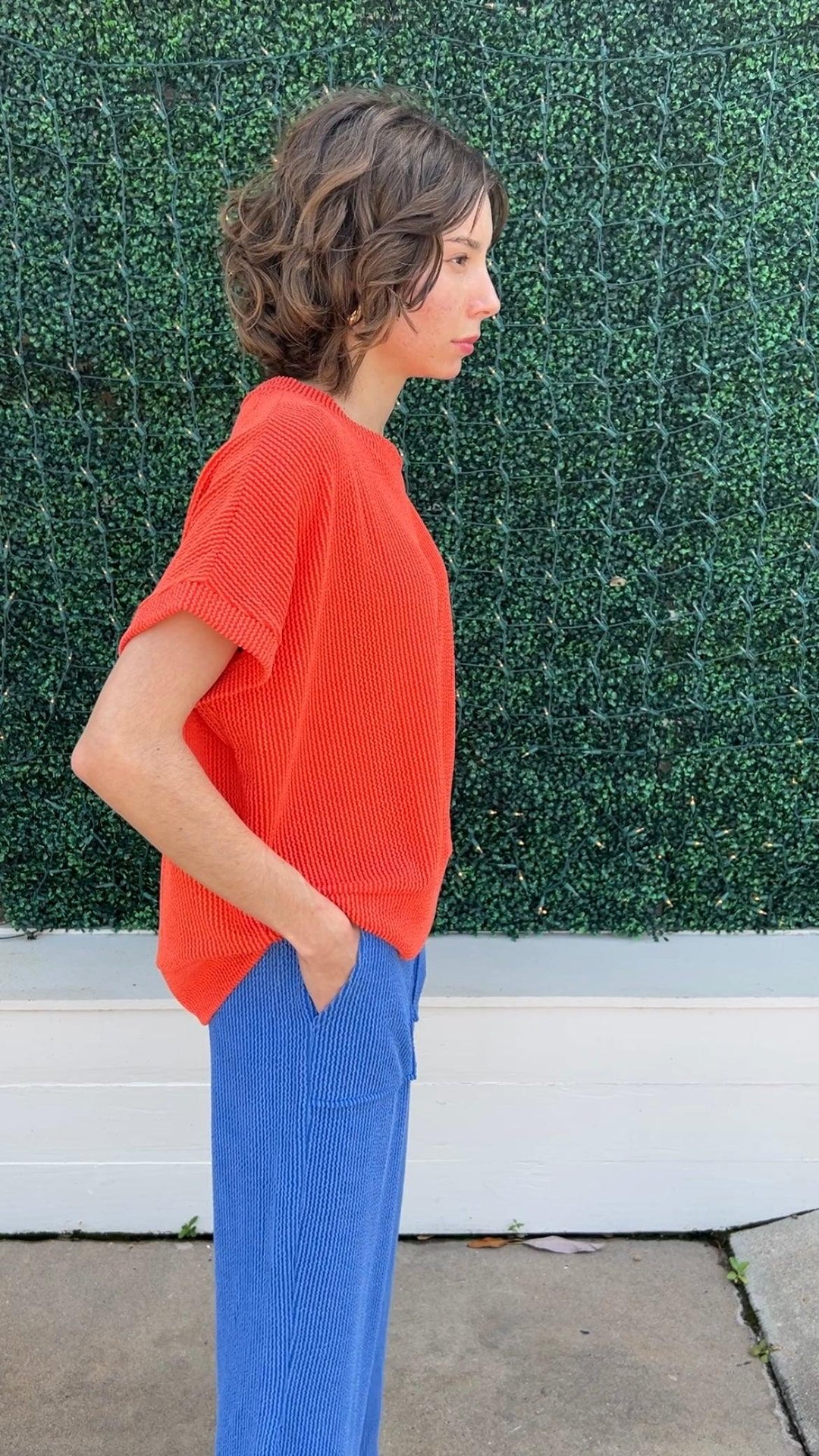 Textured Athleisure Top tres chic womens boutique travel set colorful