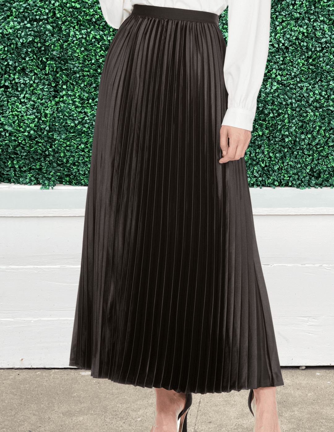 satin pleated maxxi skirt near me jade brand tres chic boutique online
