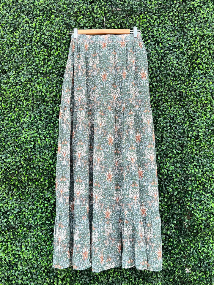 Olive green and tan skirt with matching shirt in Houston boutique and online