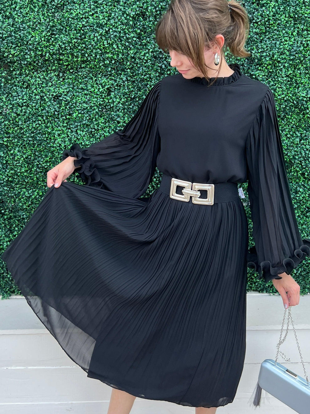 tres chic boutique black pleated evening skirt for petite women