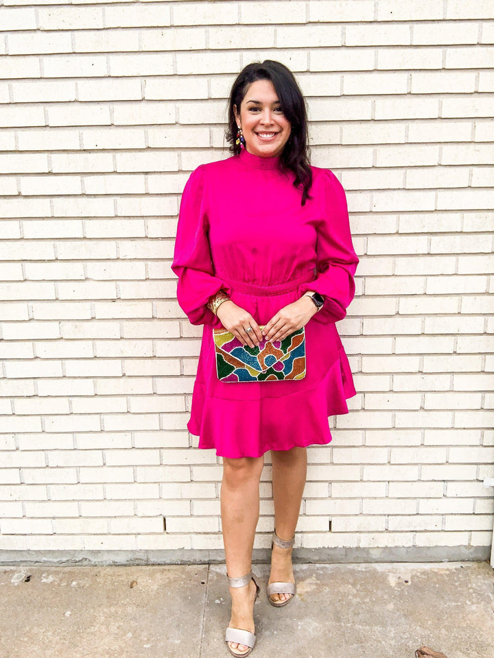 Mock Neck Satin Dress - Très Chic