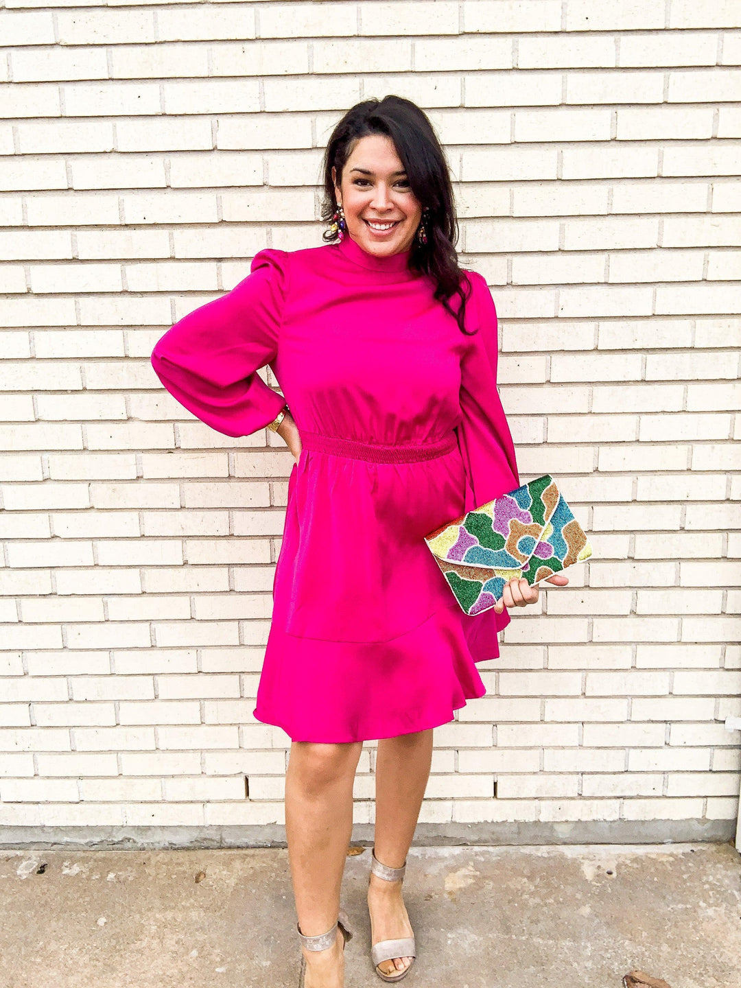 Mock Neck Satin Dress - Très Chic