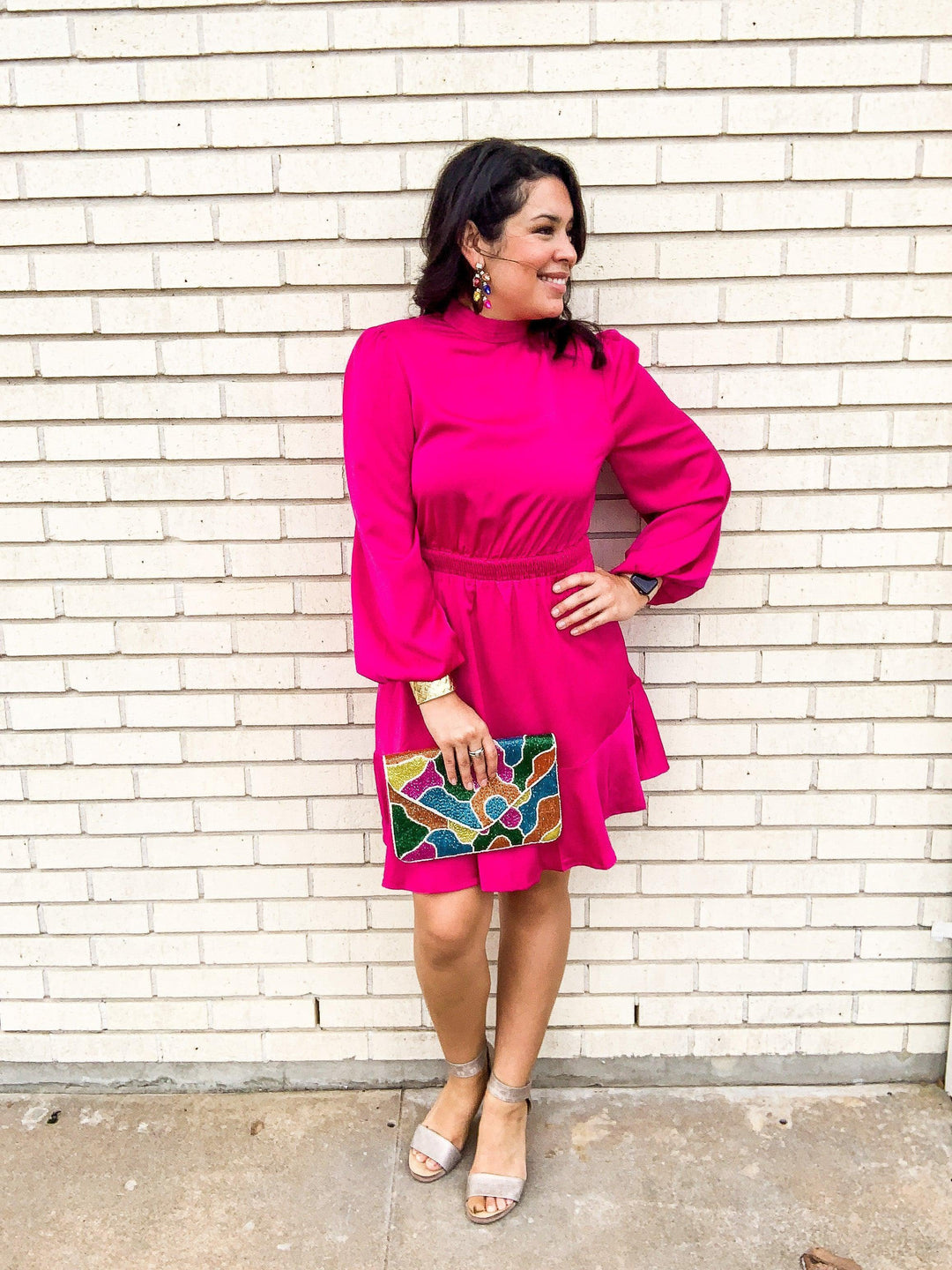 Mock Neck Satin Dress - Très Chic