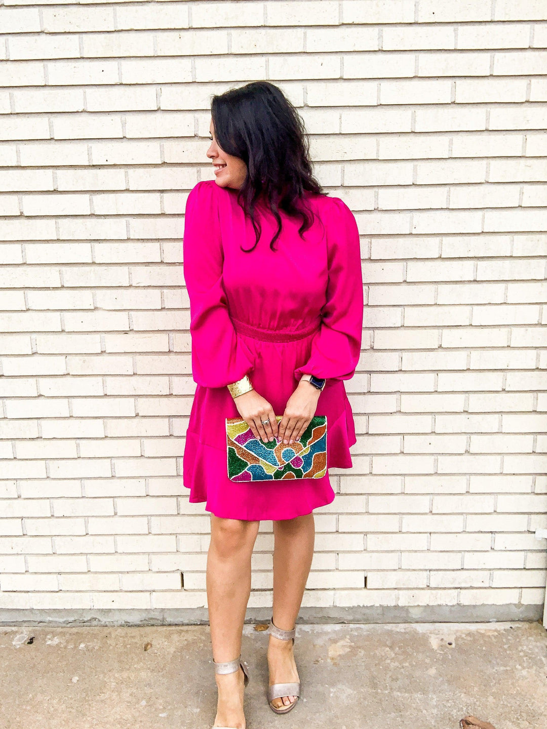 Mock Neck Satin Dress - Très Chic