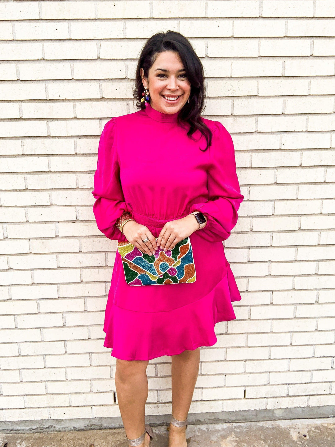 Mock Neck Satin Dress - Très Chic