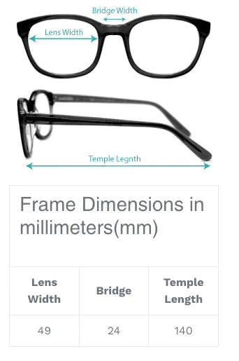online glasses store with dimensions- tres chic