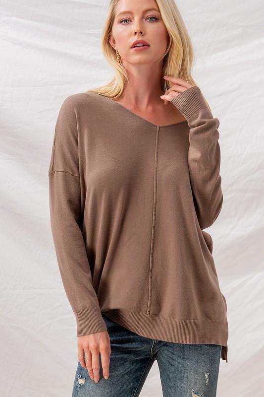 Cozy V-Neck Sweater in Neutrals - Tres Chic Houston