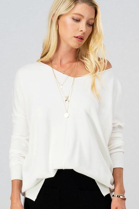 Cozy V-Neck Sweater in Neutrals - Tres Chic Houston