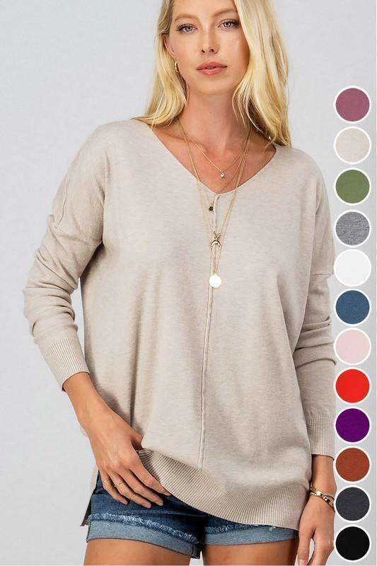 Cozy V-Neck Sweater in Neutrals - Tres Chic Houston