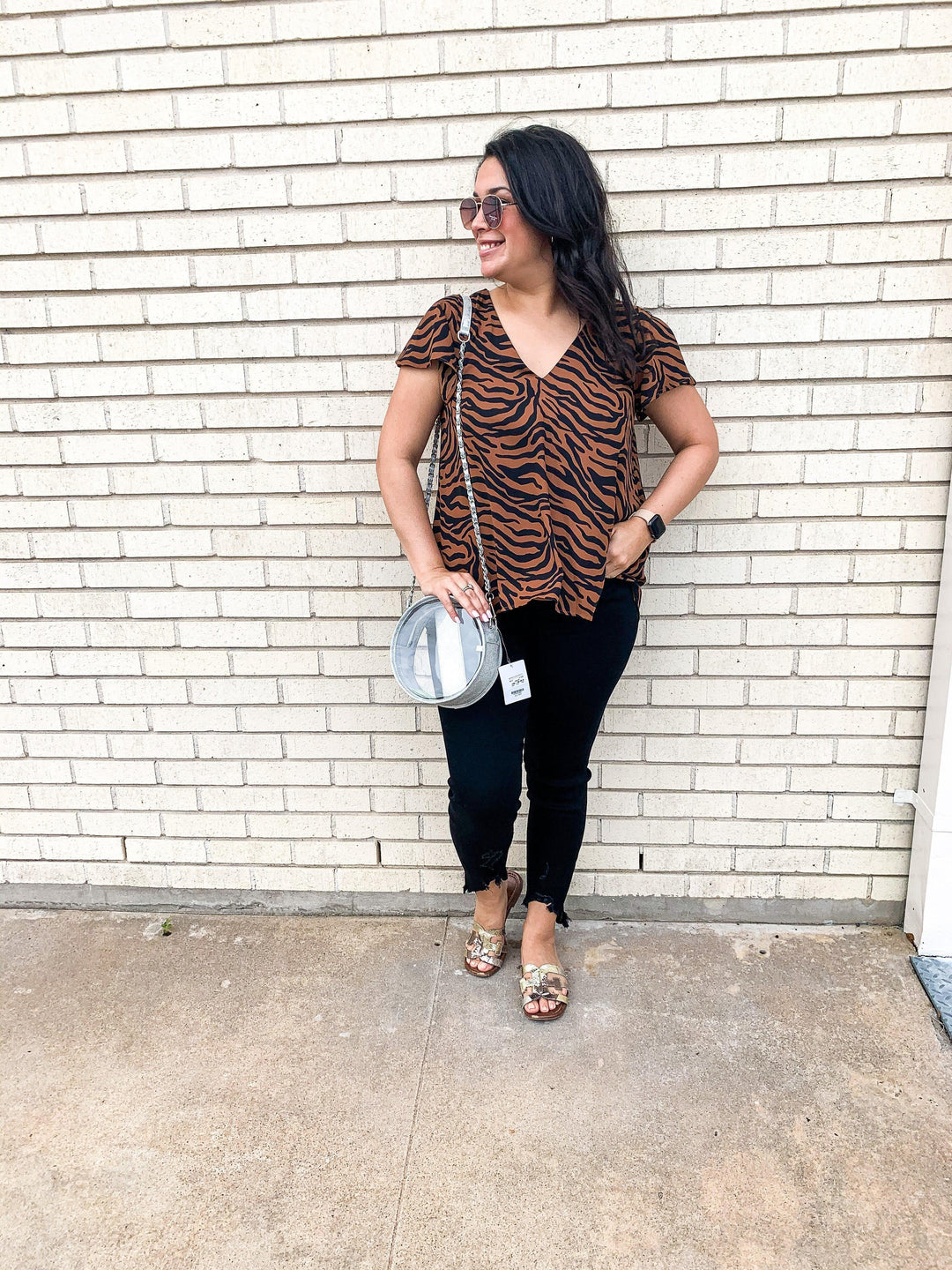 Tiger Print V-Neck Top - Très Chic