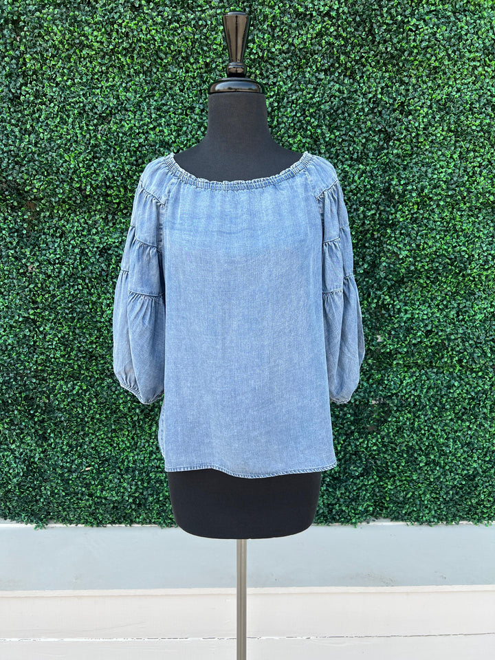 Before you collection on and off the shoulder lightweight denim blouse med wash