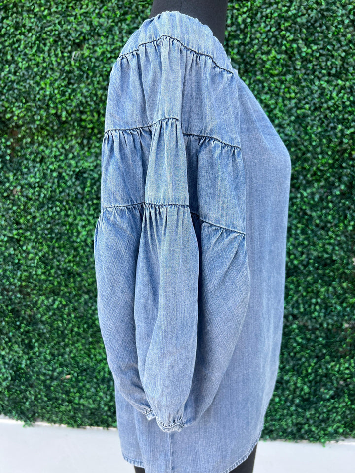Before you collection on and off the shoulder lightweight denim blouse med wash