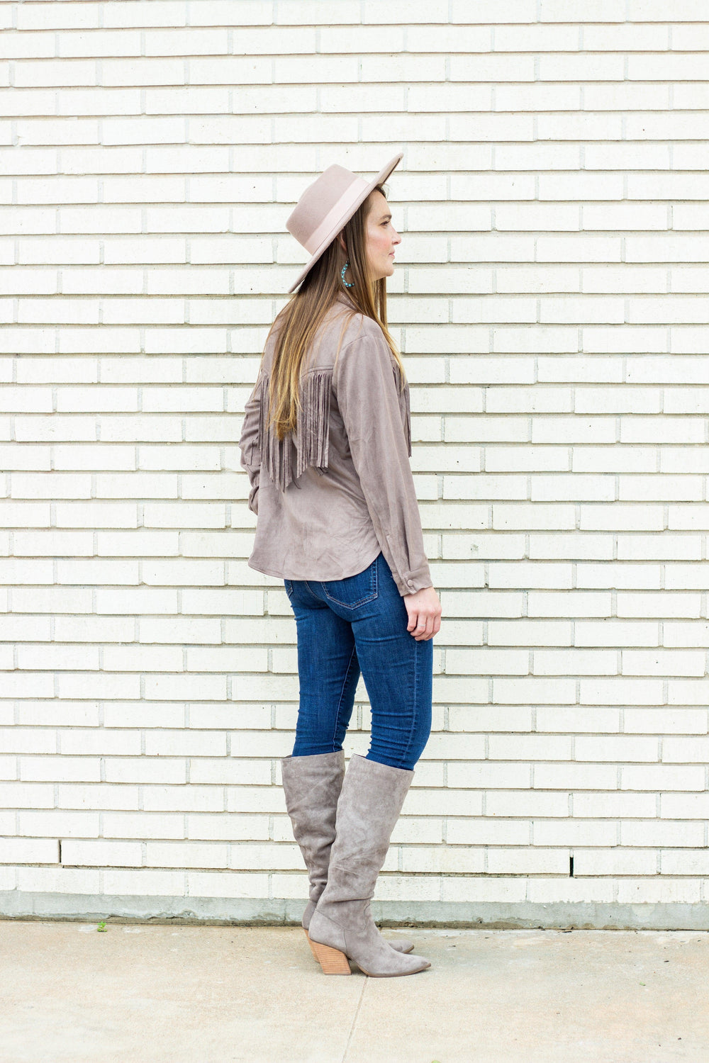 Button Up Faux Suede Fringe Top - Très Chic