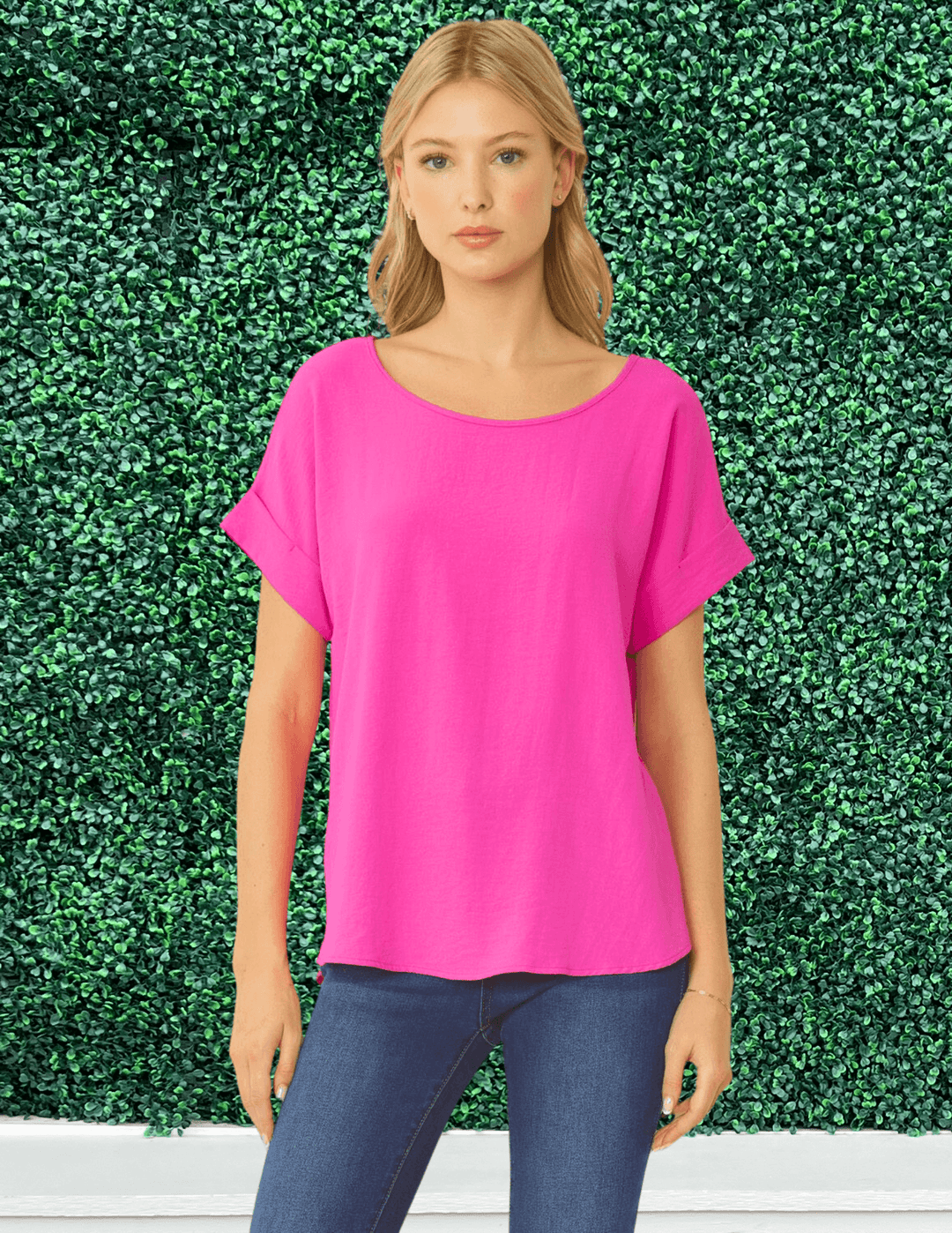 entro clothing brand boutique cuff sleeve scoop neck hot pink