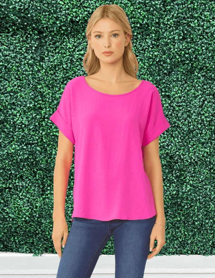 entro clothing brand boutique cuff sleeve scoop neck hot pink