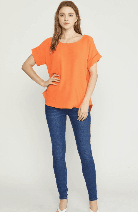 entro clothing brand boutique cuff sleeve scoop neck orange