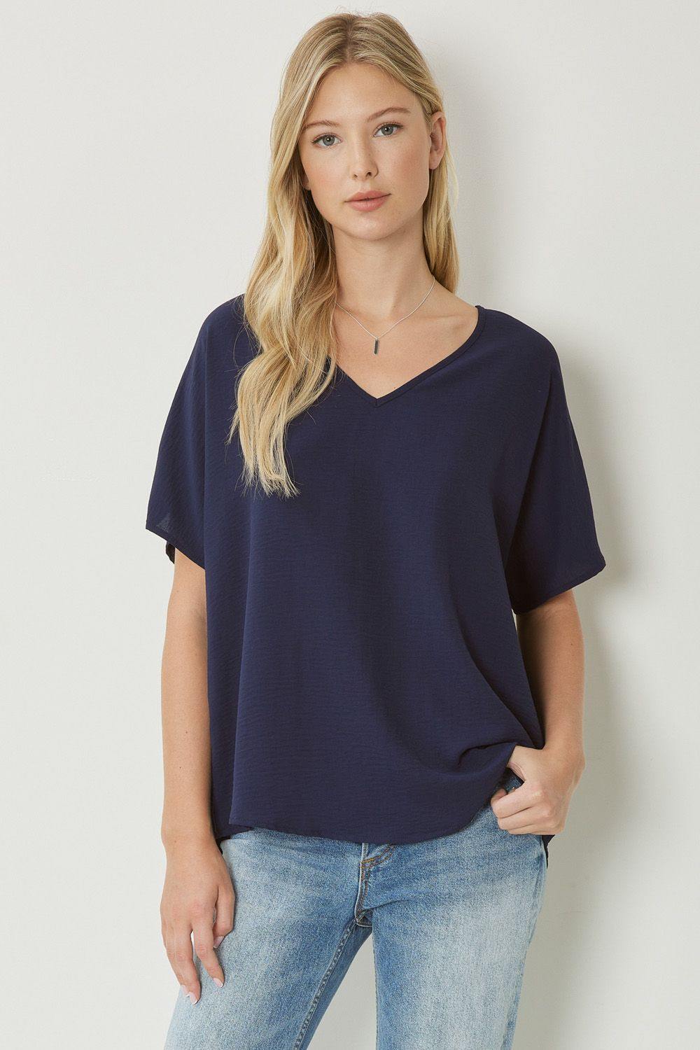 Entro brand basic oversized lightweight colorful tops v neck navy