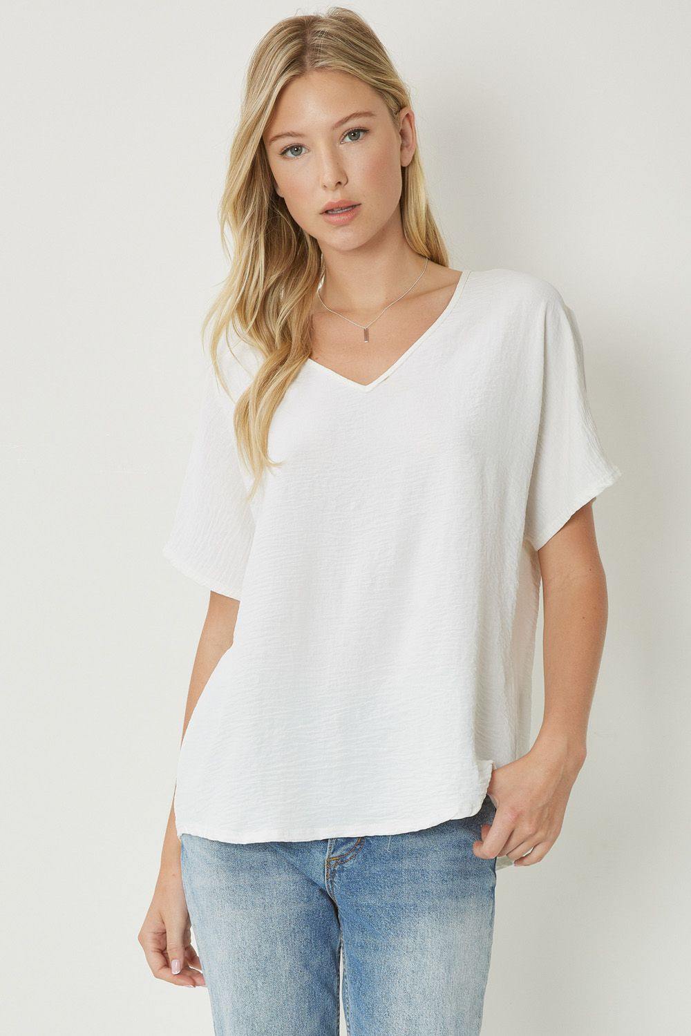 Entro brand basic oversized lightweight colorful tops v neck off white