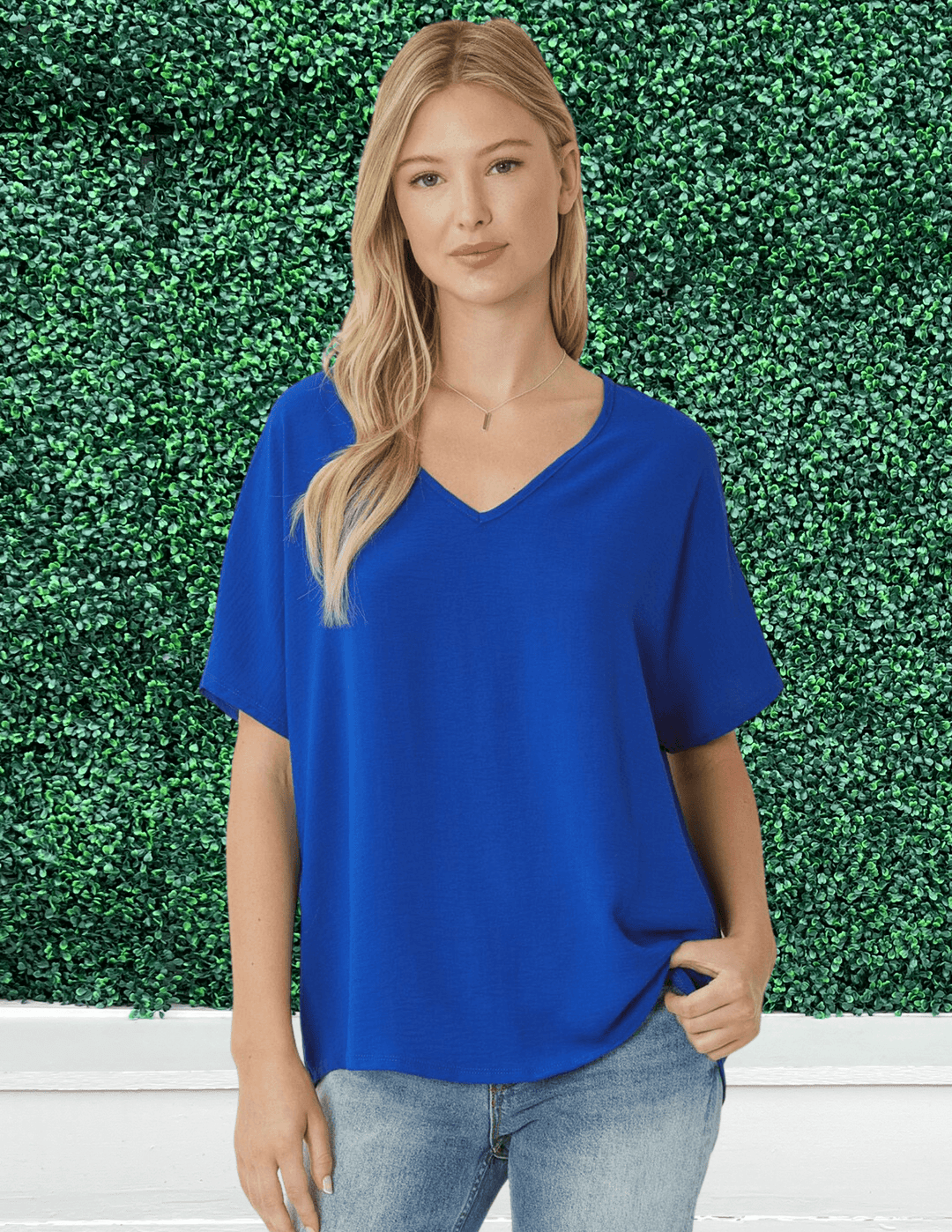 Entro brand basic oversized lightweight colorful tops v neck royal