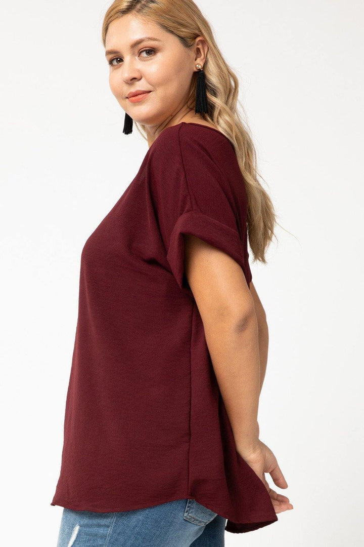 Cuff Sleeved Top in Plus - Tres Chic Houston