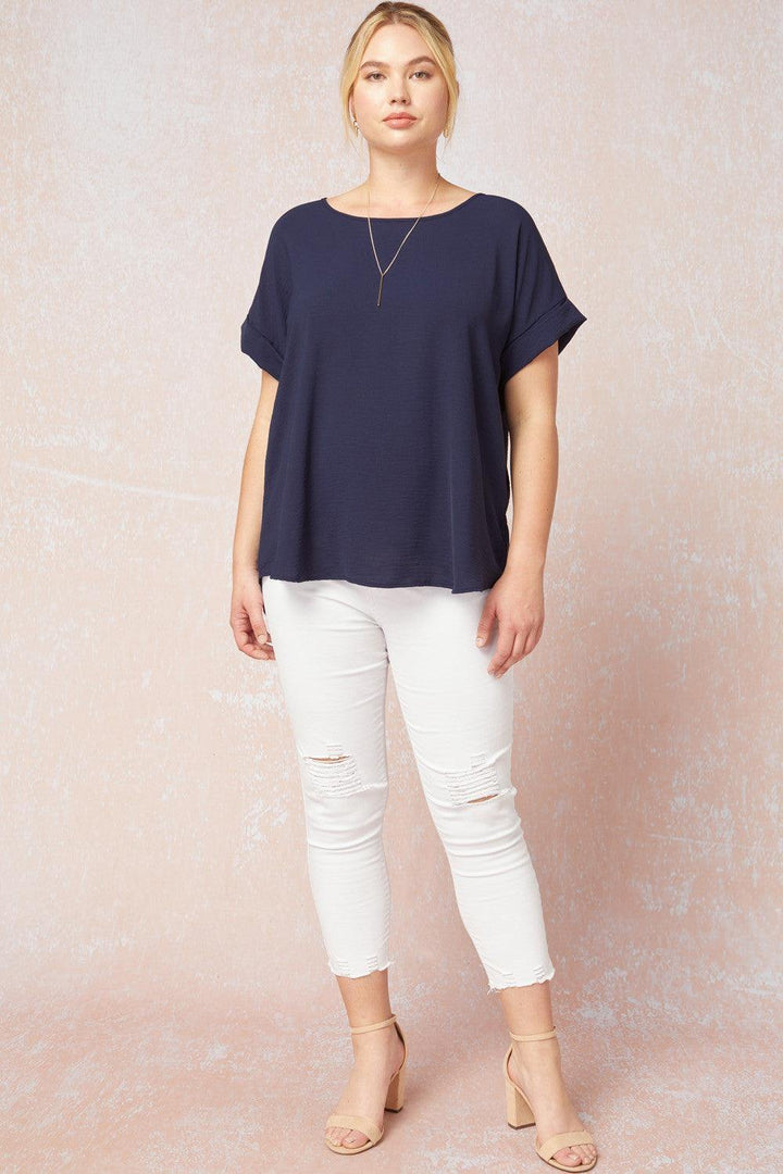 Cuff Sleeved Top in Plus - Tres Chic Houston