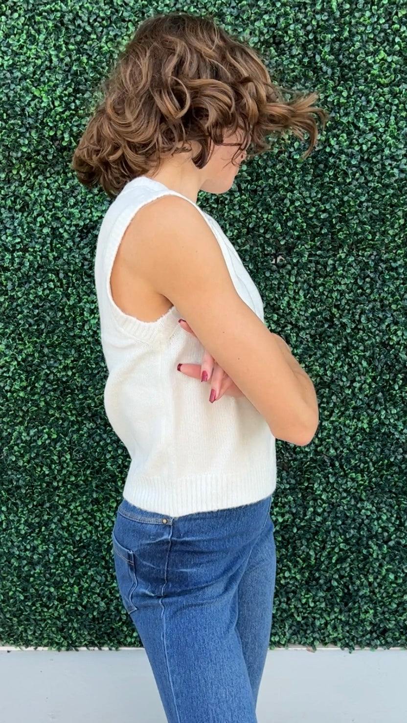 Petite women clothing and dresses sweater vest cream