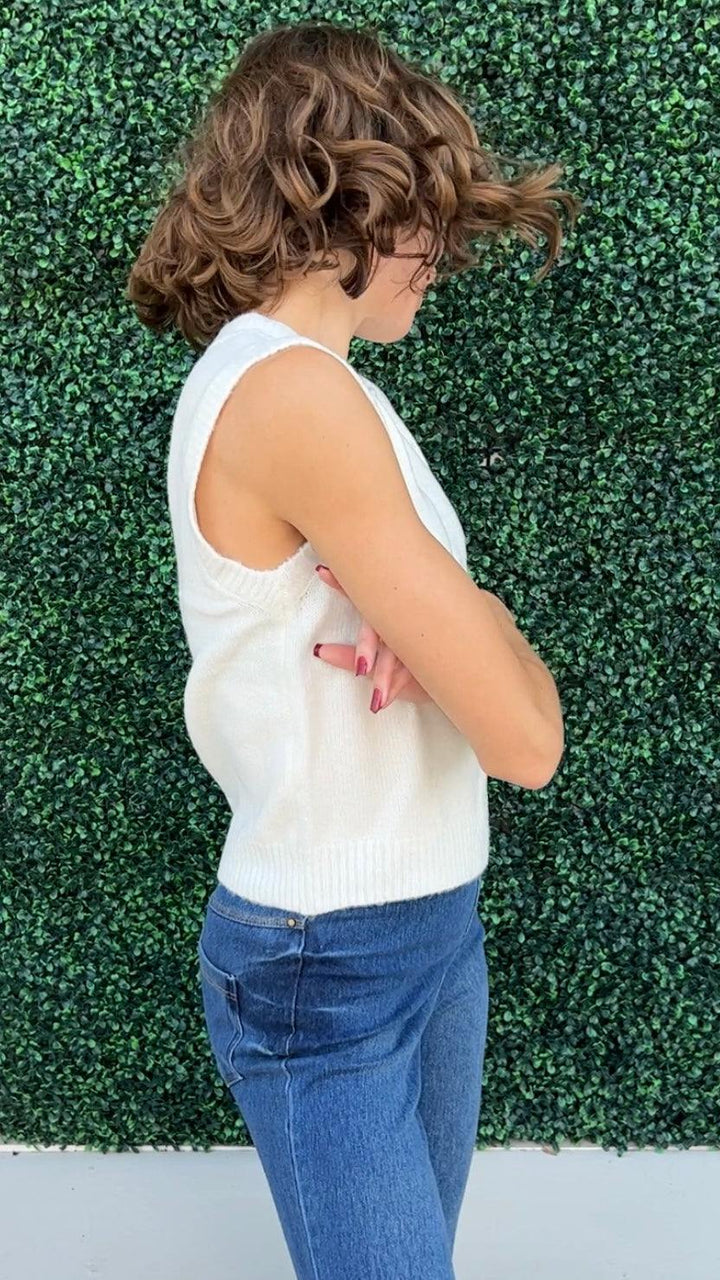 Petite women clothing and dresses sweater vest cream