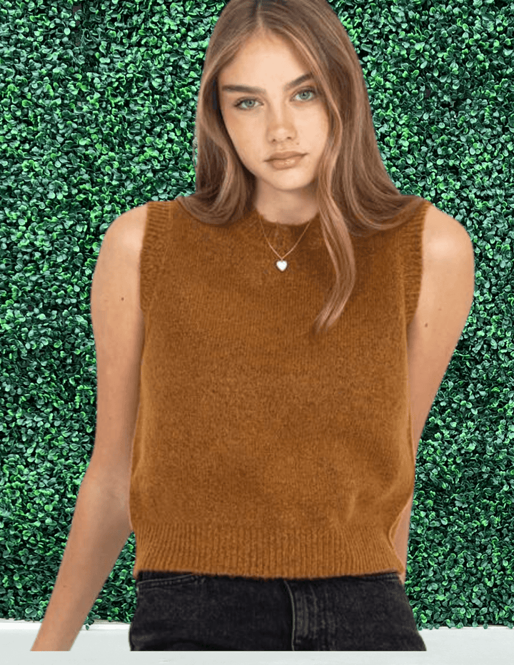 Petite women clothing and dresses sweater vest brown