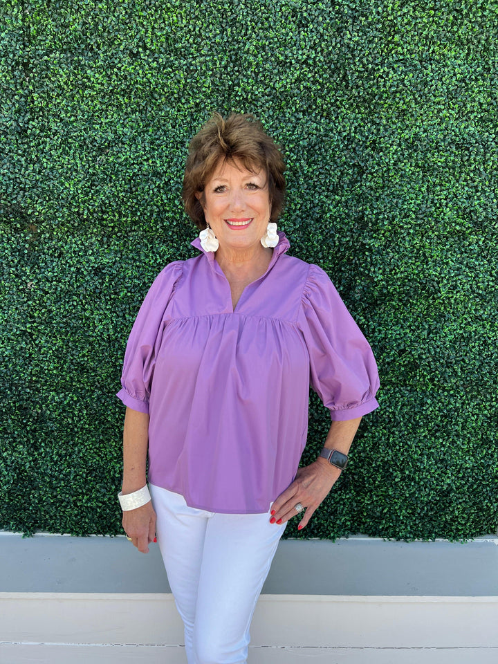 top like never a wallflower tres chic boutique jade and joy joy brand cotton top lavender blouse v neck 