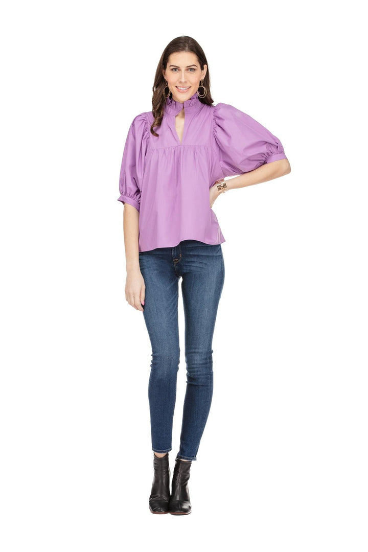 top like never a wallflower cotton purple puff sleeve ruffle neck designer top jade and joy joy brand