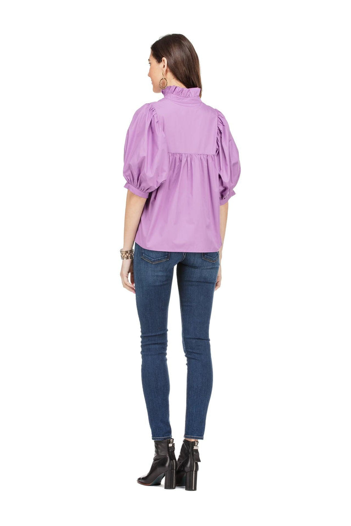 top like never a wallflower cotton purple puff sleeve ruffle neck designer top jade and joy joy brand
