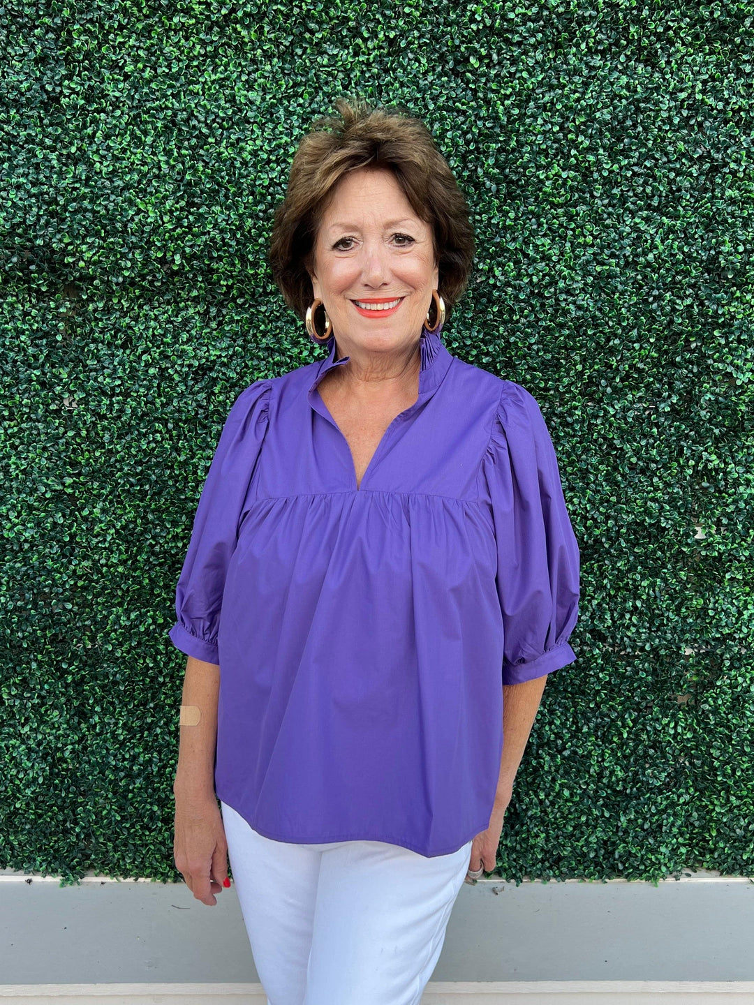 top like never a wallflower tres chic boutique jade and joy joy brand cotton top purple blouse v neck