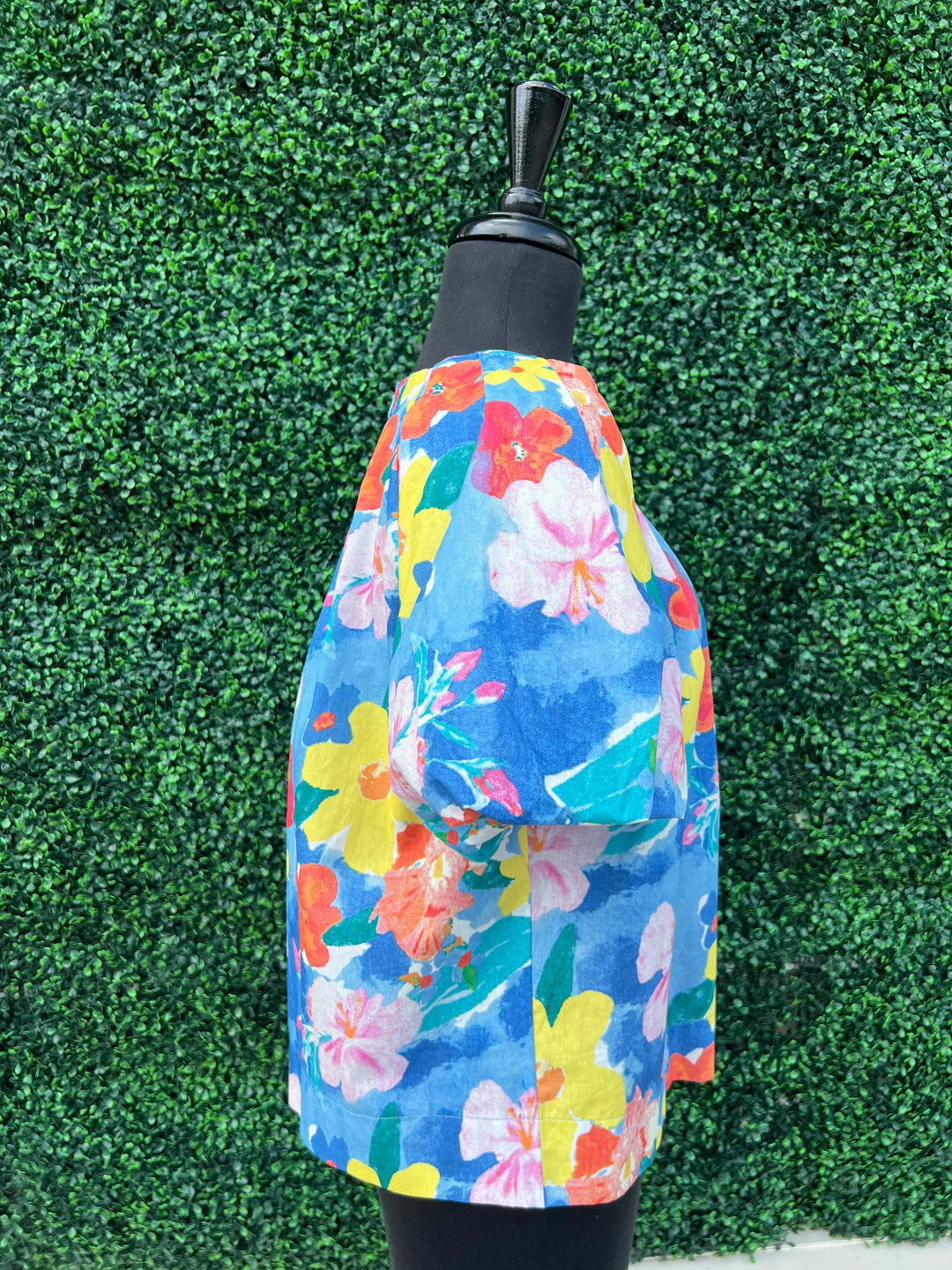 100% cotton jade melody tam puff sleeve top boutique floral blue yellow pink