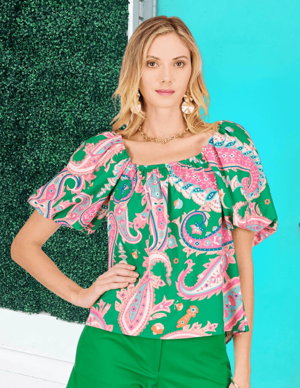 tres chic women's jade brand spring vivid colors printed blouses boutique near me