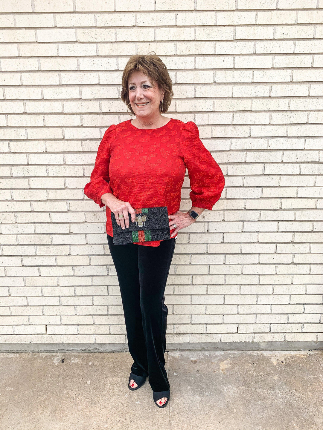 Red Floral Embossed Top - Très Chic
