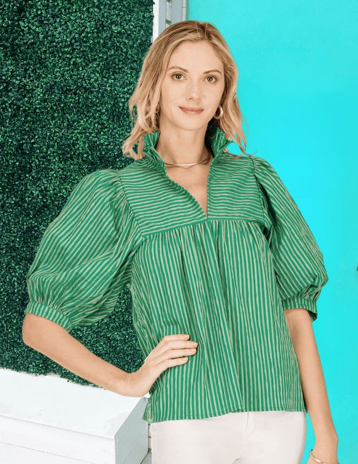 puff sleeve jade brand ruffle neck blouse stripe best online boutique