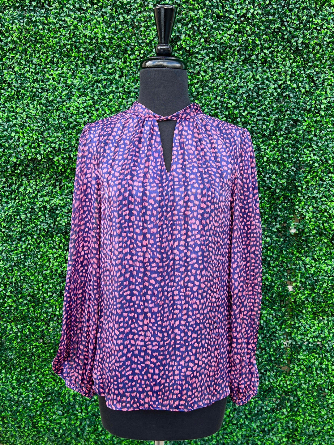 pink polka dot painted shimmer pattern blouse