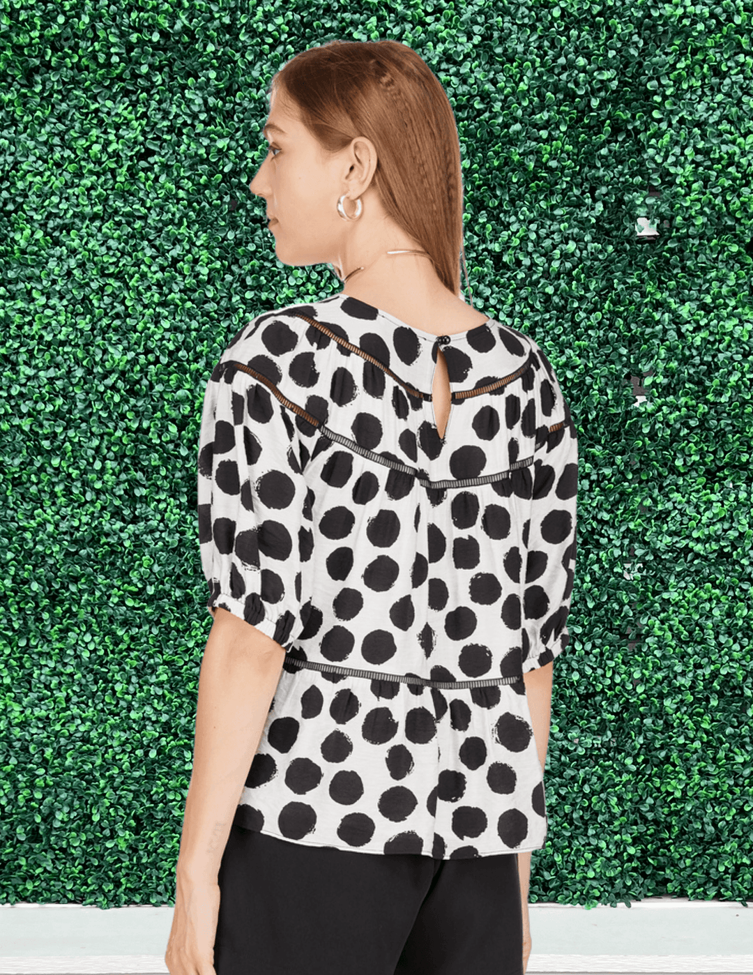 black and white dotted polka dot blouse joy joy brand top online womens boutique