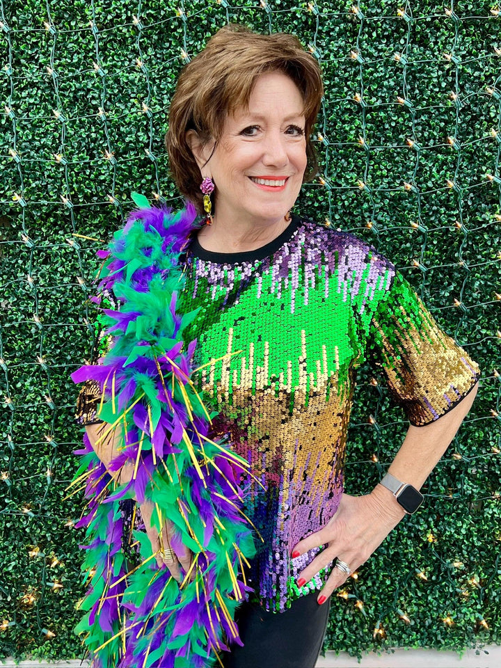 mardi gras sequin t shirt purple gold and green ombre online boutique