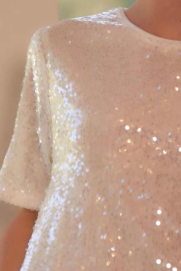 mainstrip brand sequin oversized t shirt new years holiday dressy cocktail shirt white