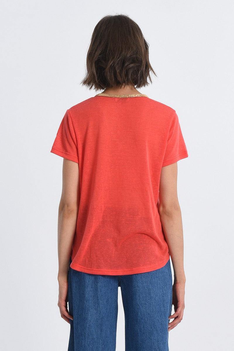 back of the molly bracken t shirt v neck gold trim tres chic