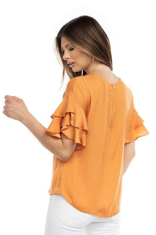 Double Ruffle Sleeve Top - Tres Chic Houston