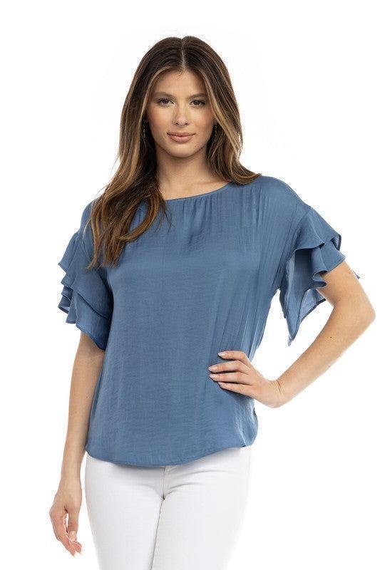Double Ruffle Sleeve Top - Tres Chic Houston