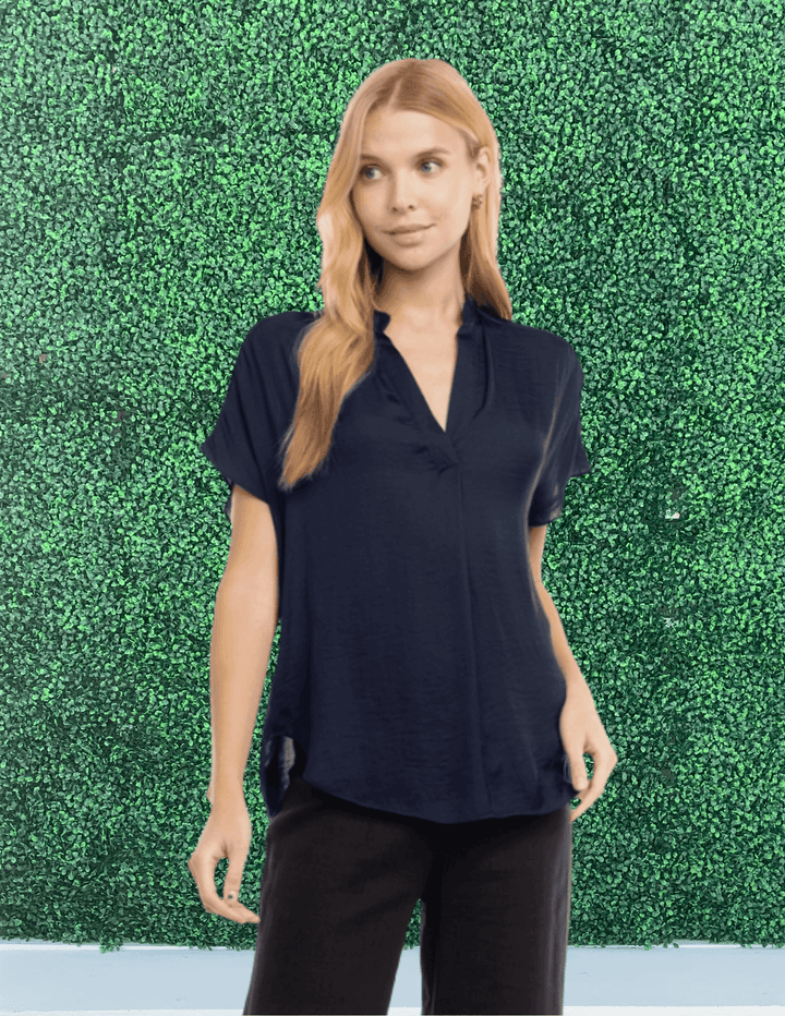 dark blue drop shoulder top- tres chic