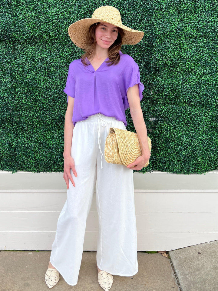 spring summer pretty purple silky blouse