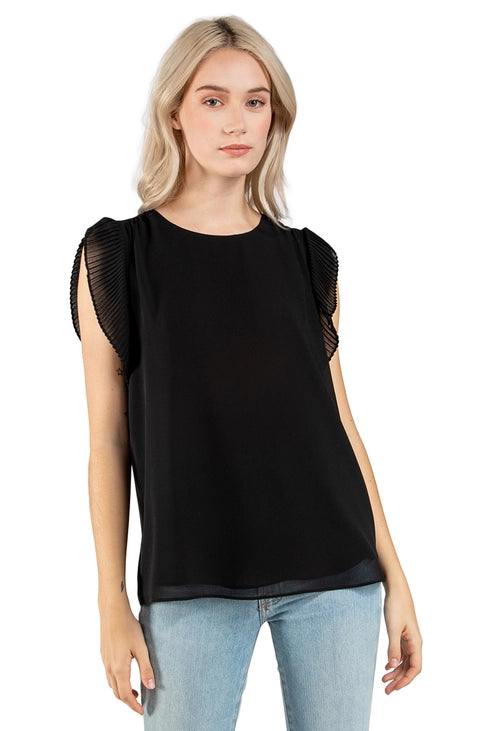 pleated chiffon blouse for work tres chic houston boutique black texas